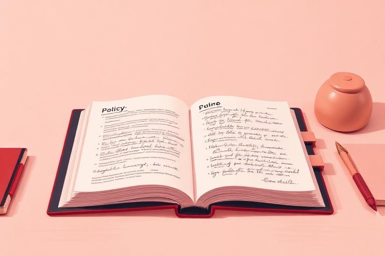 Open binder with handwritten policy notes