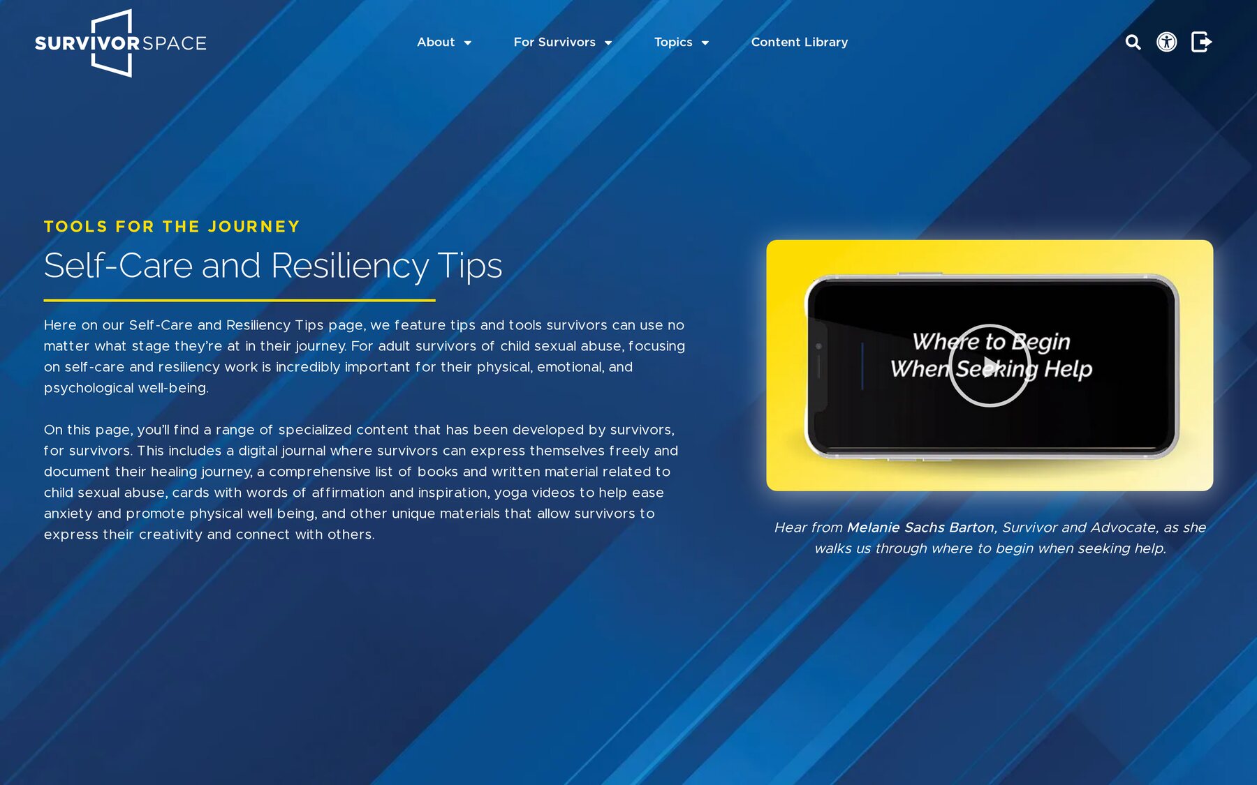 Self-care and resiliency tools, informed by survivors.